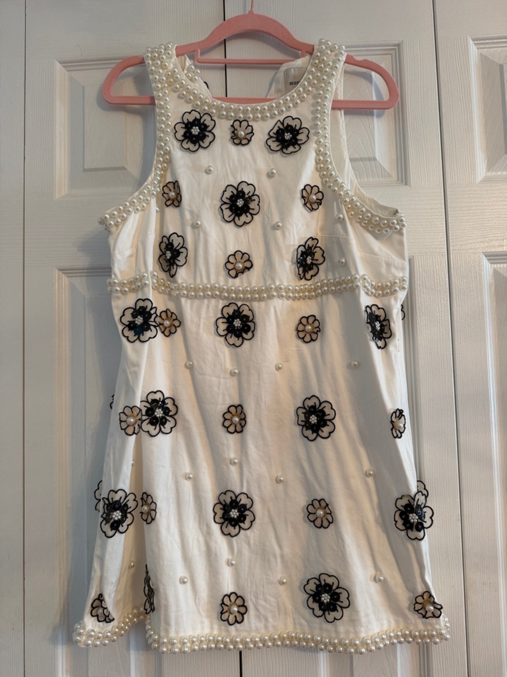 Maeve White Pearl-Embellished Floral Mini Dress
